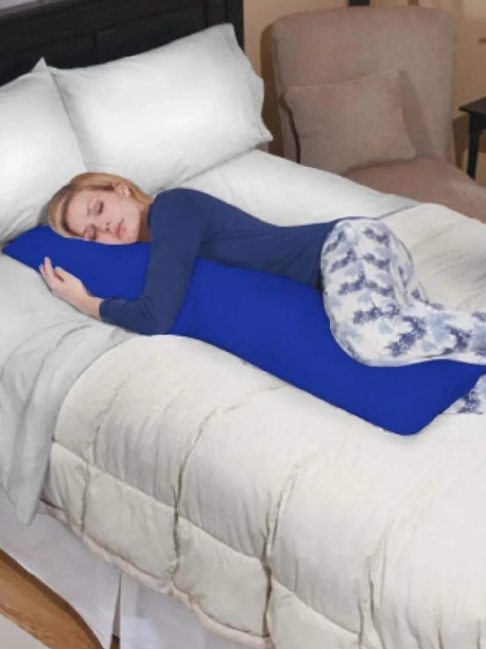 NEW Crescent Bedding Royal Blue Zip Up Body Pillow Cover/Case (200 Thread)